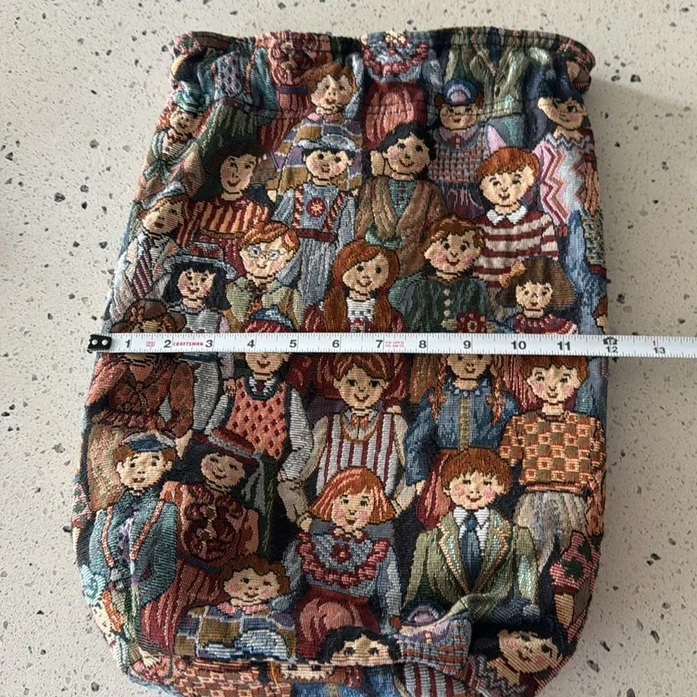 Vintage Children All Around the World Tapestry Drawstring Backpack Handmade Bag